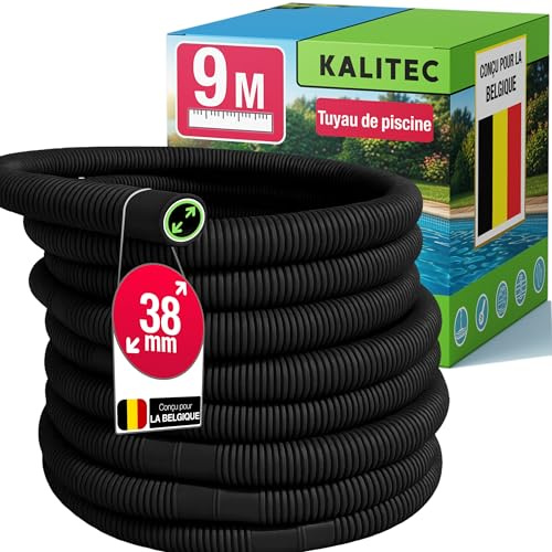 Kalitec Poolslang 38mm 9m svart – Flexibel & delbar ledning – Anslutning för poolpump, skimmer & sandfilter – Pumpledning 38 mm Innerdiameter