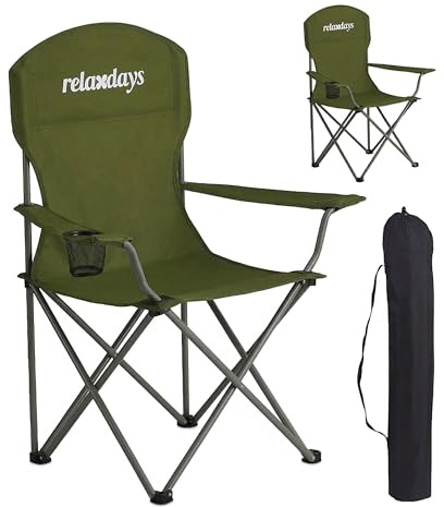 Relaxdays Camping Stuhl, 2er Set, faltbar, Tragetasche, Getränkehalter, 150 kg, Klappstühle, Polyester, Metall, grün