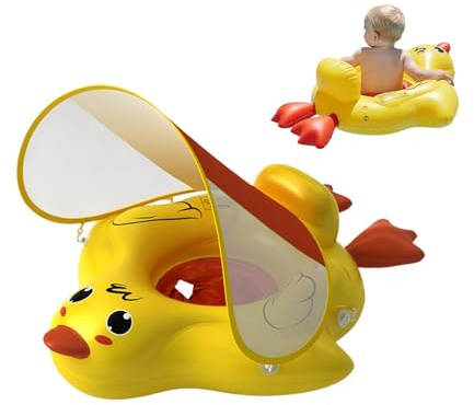 Ciambella Galleggiante Per Bambini Con Tettuccio - Salvagente Antiribaltamento e Antiscivolo - Simpatica Papera Gonfiabile Estiva - Per Bambini 12-36 Esterno Spiaggia Acquatico Vacanze Riunioni Famili