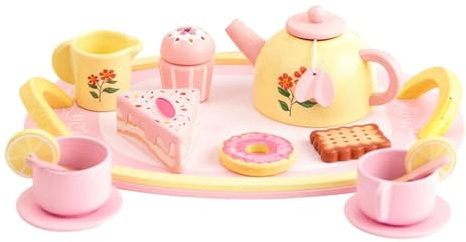 Set da tè per bambine Giocattolo educativo in legno composto da 16 pezzi | Servizio Da Tè Per Bambina Per La Festa Dei Bambini, Il Giorno Del Ringraziamento, 6-8 Anni, Bambine