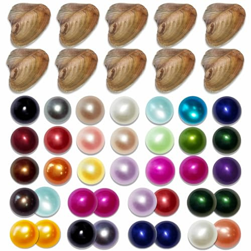 HENGSHENG 10 Pieces Freshwater Peal Oyster with Twins 6-7 mm Nearly Round Dyed Pearls Random Color (Multicolor)
