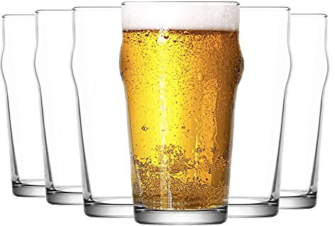 Pintes Nonic à bière - Arrondi sur Le Haut - Verre Classique de pub Anglais - 570 ML - Lot de 12