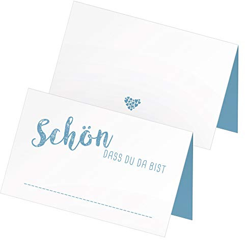 itenga 24 x Tischkarten Schön DASS du da bist Platzkarte Namensschild (Nordic Blue/blau)