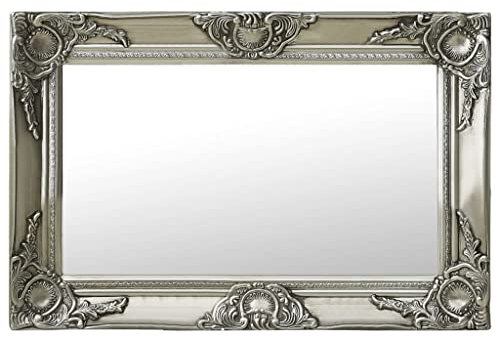 vidaXL Espejo de Pared Estilo Barroco Rectangular Colgante Armario Baño Antiguo Retro Consumo de Maquillaje Decoración Hogar Plateado 60x40 cm