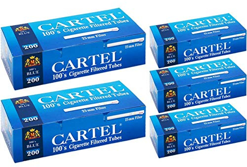 Cartel Blue Zigarettenfilter, 100mm, leer, weißer Filter, lange Spitzen, Premium-Papier, doppelter Silberring, Rizla, Rauchen, stilvoll, elegant, gefilterter Tabak, 1000 Stück