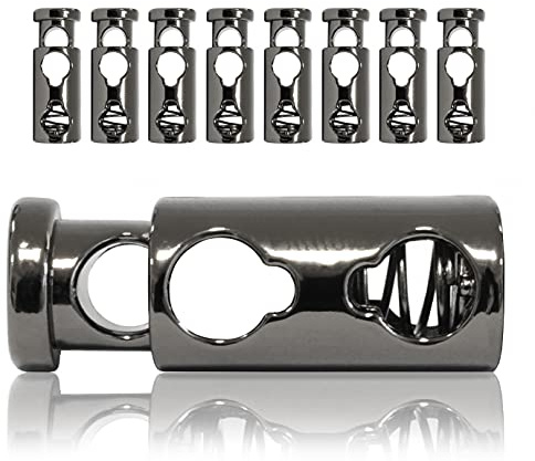 Ganzoo Kordelstopper aus Metall, 8er Set Kordelklemme gerade Doppelloch 33 mm, 33 x 12 mm, Lochdurchmesser 7 mm, Zugband Arretierung für Bekleidung und Taschen, schwarz