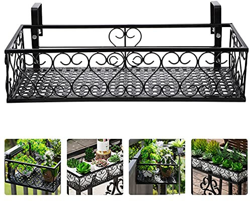 Cabilock Balcony Planters for Railing, Flower Pot Holder Over The Rail, Iron Art Hanging Basket Stand, Fence Hanging Planters, Metal Potted Stand for Balcony Porch Garden Fence Decor - 50x20x12cm