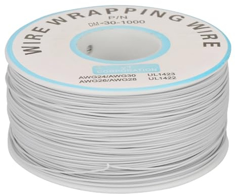 200 metros de alambre de envoltura de alambre único filamento de alambre Cable de cobre estañado Durable prueba eléctrica industrial con carrete de plástico para placa base portátil (blanco)