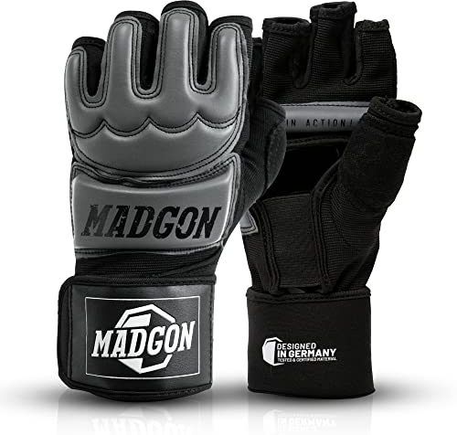 MADGON Professionella MMA Handskar - Professionell Kvalitet - Högkvalitativ Konstruktion - för Boxning, Träning, Slagpåsar, Free Fighting, Grappling, Kampsport - Boxningshandskar