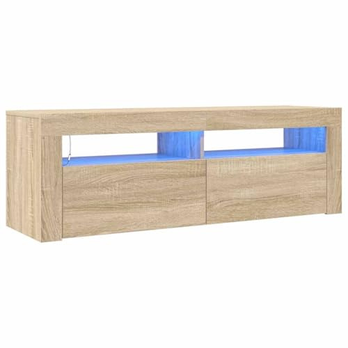 vidaXL TV Schrank mit LED-Leuchten Lowboard Fernsehschrank Fernsehtisch Sideboard HiFi-Schrank TV Möbel Tisch Board Sonoma-Eiche 120x35x40cm
