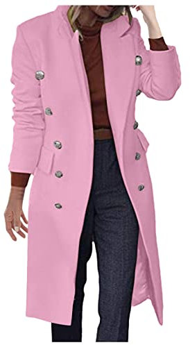 Capispalla Donna Cappotto Sottile in Finta Lana Trench Cappotto Lungo Sottile (XXL,Rosa-3)