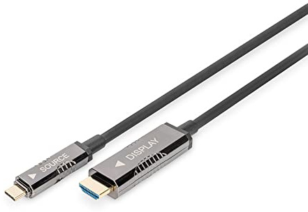 DIGITUS Cable adaptador de fibra USB-C a HDMI AOC - HDMI 2.0 - Displayport 1.2 - 4k/60Hz - DP Alt-Mode - Plug&Play - 15m - negro