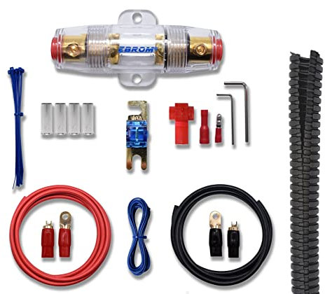 EBROM Batteriekabel Vollkupfer Car Hifi Kabel Set 10mm2, 16mm2, 25mm2, 35mm2, 50mm², Pluskabel + Massekabel, AFS oder ANL Sicherungshalter + Sicherung, Ringkabelschuhe + Gabelschuhe + 1 Meter Leerrohr