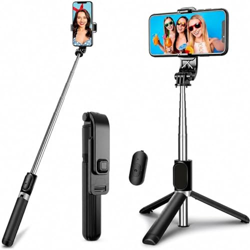 Selfie Stick For iPhone 17e 17 Air 17 Pro 17 Pro Max 16e 16 16+ 16 Pro 16 Pro Max 15 15+ 15 Pro 15 Pro Max 14 14 Pro 14 Pro Max 14+, Selfie Stick Tripod, 3 in 1 Bluetooth Selfie Stick Wireless Remote
