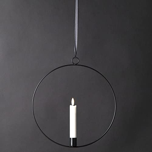 Dekoring mit LED Kerze schwarzer Metallring mit Aufhänger Kerzenring für Fenster D: 28,5cm - Timer - Batterie (schwarz)