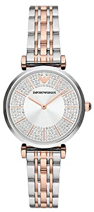 Emporio Armani Orologio da donna, movimento a due lancette, cassa in acciaio inossidabile argentata/rosa da 32 mm con bracciale in acciaio inossidabile, AR11537