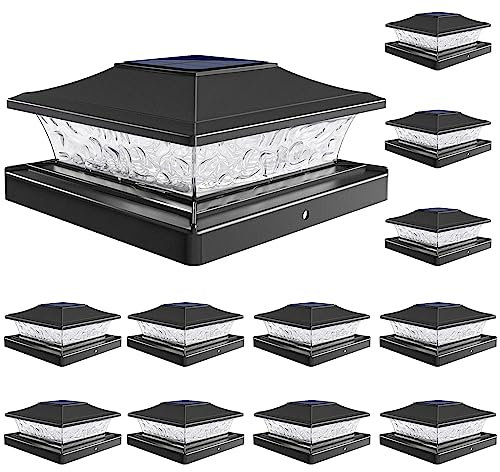 VOLISUN Solar Post Cap Lights Outdoor 4x4/6x6 Wooden/Vinyl Fence Cap Lights for Patio/Garden,Warm White with 2 Lighting Modes Waterproof,ABS Shell Lens Black (12 Pack)