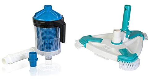 Gre PFAC17 - Pré-filtre pour Aspirateur de Piscine, 1.7L & 40016N - Nettoyeur de piscine rotatif manuel triangulaire Blanc