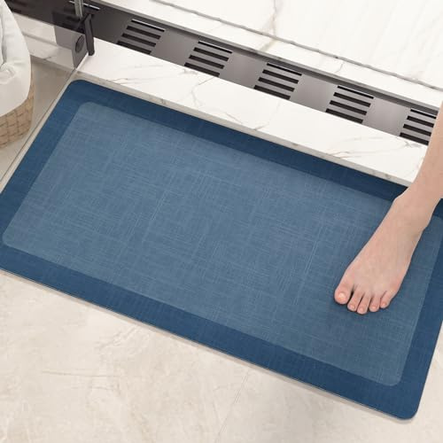 Color G Badteppich rutschfest Waschbar 40 x 60 cm, Badezimmerteppich Absorbierend, Kieselgur Badematte Wasserabsorbierend, Schnelltrocknend Badvorleger für Dusche, Badewanne und Toilette, Dunkelblau