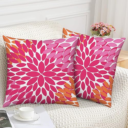GCIREC Rosa Orange Kissenbezüge 40x40cm, Dahlien Blumenmuster Geometrische Kissenbezüge Set von 2 mit Reißverschluss Rustikale Wohnzimmerdekoration für Wohnzimmer Schlafzimmer Kissen Außenbereich