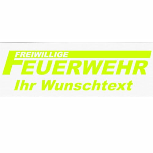 INDIGOS UG - Aufkleber - Autoaufkleber - Freiwillige Feuerwehr mit Wunschtext individuell personalisiert - Neongelb 200 mm - selbstklebend - Auto, LKW, Boot, löschen - Bergen - Tuning - Heckscheibe