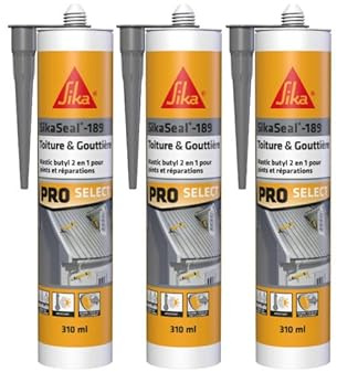 Lot de 3 mastics butyl SIKA Sikaseal-189 Toiture & Gouttière - Gris - 310ml