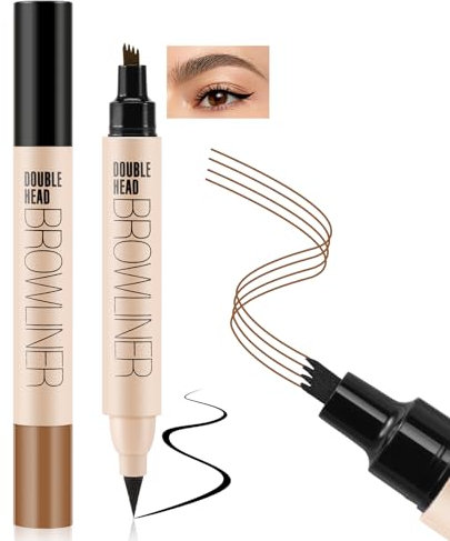 Boobeen Crayon à Sourcils Imperméable, 2 en 1 Stylo à Sourcils Liquide avec Applicateur à Pointe Microfourchette, Crée des Sourcils d'Aspect Naturel&Eyeliner Doux