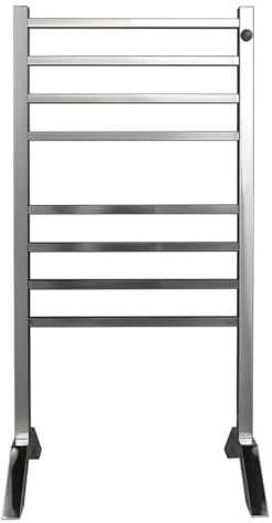 Freistehende Handtuchwärmer Groß, Silber Elektrisch Badheizkörper Handtuchtrockner, 8 Bar 304 Edelstahl Handtuchheizkörper Elektrisch mit Intelligentem Thermostat, Plug In