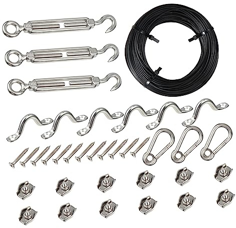 OSALADI Stainless Steel Cable String Light Hanging Wire Rope Kit Turnbuckle for Outdoor String Lights Mains Powered Hide Wires