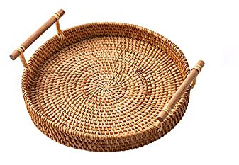 UNbit Serviertablett Rattanteller Brotkorb Japanisches Obsttablett Geflochtener Sammelkorb Vietnam Bambus Geflochtenes Tablett Frühstückstablett Kleine Mittelgroße Dekorative Tabletts (Size : Small)