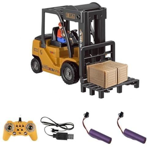 Mostop Chariot élévateur télécommandé, 1/24 Rc Chariot élévateur Jouet, avec boîtes/Spray Son et lumière, Deux Batteries Rechargeables & Chargeur, Technique Voiture Jouet garçon Cadeau