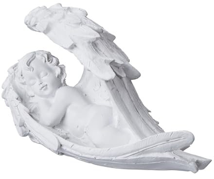 Relaxdays Grabengel schlafend, Kunststein, Wetter-, Frost- & UV-beständig, H x B x T: 13 x 21 x 9 cm, Grabschmuck, weiß