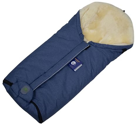 Reissner Lammfelle | Baby Fußsack ESKIMO | echtes Merino Lammfell | Mumienform | mit Reißverschluss | für Kinderwagen Buggy & Stroller | cobalt