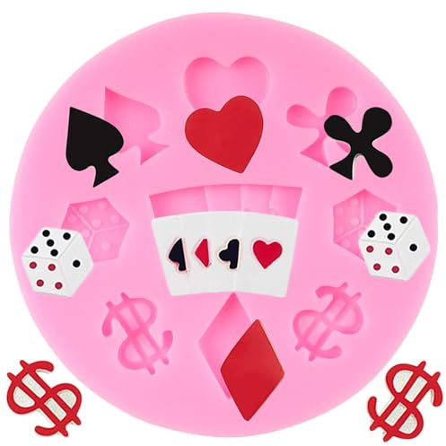 QDMOLDS Stampi in silicone a forma di carte da gioco, cuori, diamanti, picche, club, fondente, decorazione per torte a tema casinò, topper per cupcake, cioccolato, caramelle, argilla polimerica, pasta