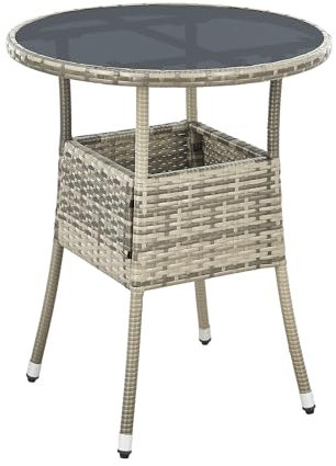 Juskys Polyrattan Gartentisch Yoro wetterfest - Balkontisch Ø 60 cm rund - Rattan Beistelltisch mit Glasplatte - Kleiner Tisch für Balkon - Grau
