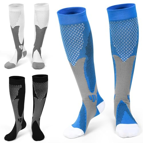 FEISIGE 3 Pairs Compression Socks, 20-30 mmHg Circulation Support - Ideal Compression Stockings for Running, Nursing, Flight, and Travel - Knee-High Varicose Veins Socks (Size: S/M)