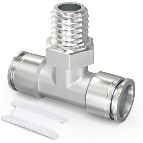 TAILONZ PNEUMATIC - Té de branchement mâle en acier inoxydable 304 - Tube de 10 mm de diamètre extérieur x filetage BSP de 1/4 pouce - Raccords à emboîter PT10-02 (lot de 2)