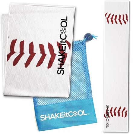 SHAKEitCOOL Original Cooling Towel – Be Cool in Style - Heat Relief, Soft, Lightweight, Sun Protection, Easy Clean - Perfect for Biking, Running, Yoga, Gym, Gardening - Baseball