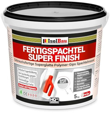 Isolbau Super Finish Spachtel 1 kg, Glättspachtel Fugenspachtel, Gebrauchsfertige Polymer-Gips Fertigspachtel Spachtelmasse für innen, Weiß Q1-Q4