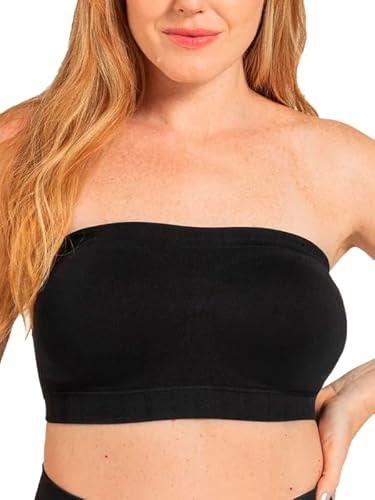 Truekind Wireless Strapless Bra, Bandeau Bra, Small to Plus Size Strapless Bras for Women, Tube Top Black