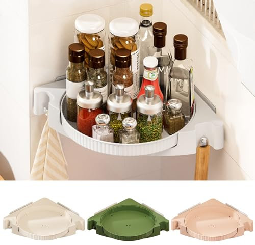 ulafbwur Küchen-Gewürz-Organizer, drehbares Eck-Aufbewahrungsregal, Badezimmer-Dusch-Caddy für 90 Grad rechte Winkel, 360 Grad drehbar, stanzfrei, klebend, große Kapazität, Eckregal, Rosa