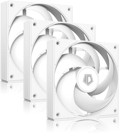 ID-COOLING AS-120-W TRIO 120mm White Computer Case Fans 3 Pack High Performance Cooling Fans Low Noise 27.2 dB(A), Fan Speeds from 300 RPM - 2,000 RPM, 58 CFM, Hydraulic Bearing Quiet Long lifespan