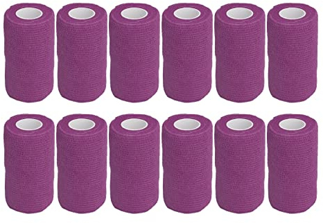 FLEXMAN 12 Stück Selbstklebende Bandagen, Elastische Selbstklebende Latexbandage, Tragbares Erste Hilfe Klebeband für Kühe, Hunde, Pferde, Katzen und Andere Haustiere (Purple)