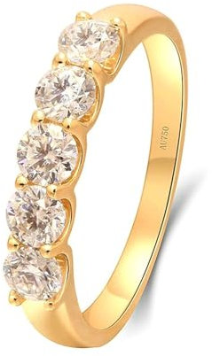 Stfery Damen Schmuck Gold 585 Echtgold Ringe für Frauen 0.5ct Rund Moissanit Verlobung Ringe Frau
