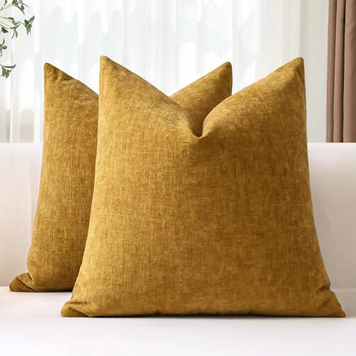JOTOM 2er Set Chenille Kissenbezüge, Dekorative Weich Einfarbig Wurf Kissenbezug Moderne Kissenhüllen Sofakissen Dekokissen Zierkissenbezug für Wohnzimmer Schlafzimmer Deko (50x50cm, Goldgelb)