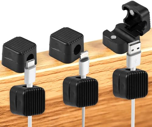 Lot de 6 Clips de Gestion de Câble Magnétique, Support d'Organisateur de Fils Clip de Câbles de Bureau Magnétiques Support de Câble de Chargement de Téléphone pour le Bureau à Domicile (Noir)