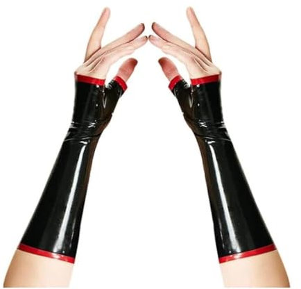 SMGZC Black Fingerless Latex Long Gloves Natural Rubber Long Gloves for Women Men Cosplay Party Clubwear (XL)