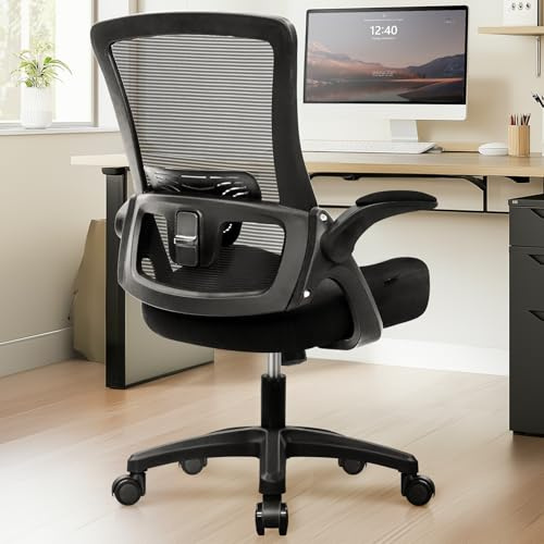 NEO CHAIR Office Desk Gaming Chair Computer High Back Mesh Seat with Rolling Wheels Ergonomic Adjustable Comfy Flip-up Armrests Lumbar Support Height for Home (Black)