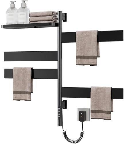QJWM Portasciugamani Elettrico Scaldasalviette da Terra Orientabile 180° con Temporizzatore Termoarredo Elettrico da Bagno A Basso Consumo con Display A LED E Controllo A