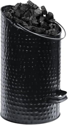 Almineez Hammered Ellipse Coal Hod Bucket – Durable Galvanised Metal Coal Bucket with Handle, Stylish Fireplace Fire Side Accessory for Coal, Kindling Ash Storage